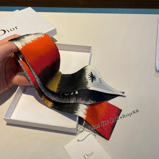 Dior專櫃新款迪奧雙面斜紋真絲束發帶飄帶款可當小圍巾綁頭髮綁手袋 mmyj1648